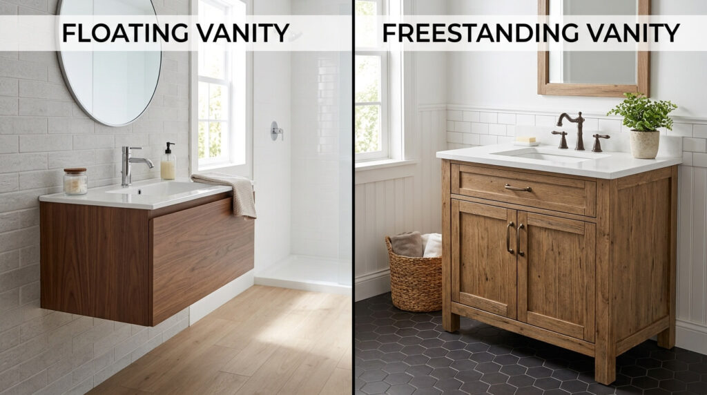 freestanding wood vanity
