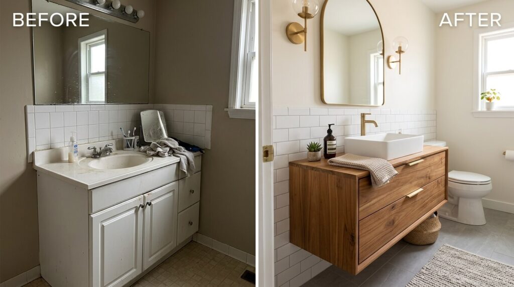 teak bathroom vanity