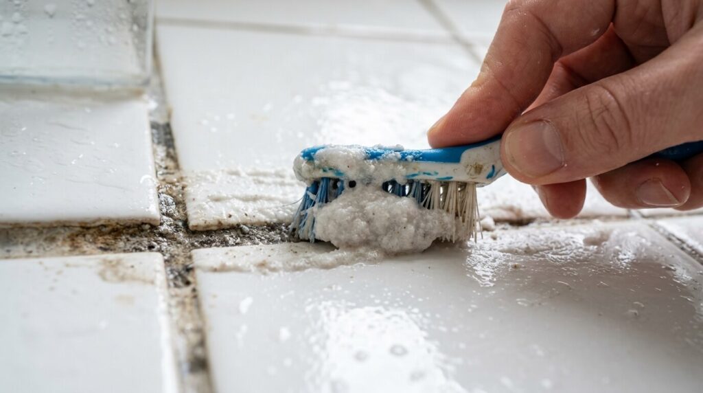 Before and after shower grout cleaning results
