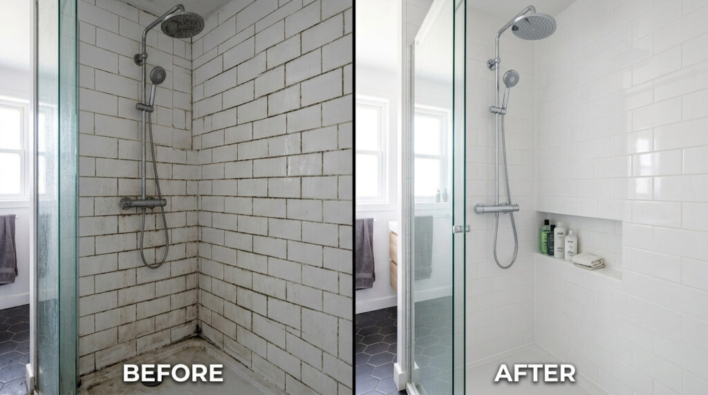 Shower grout cleaning tools and supplies