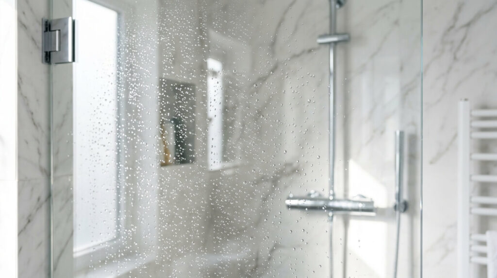 hard water stains on shower glass
